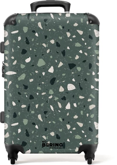 NoBoringSuitcases.com - Grote koffer - Terrazzo patroon veelkleurig groen - Kinderkoffer geschikt voor jongen en meisjes - Reiskoffer met 4 wielen - Trolley op wieltjes - Rolkoffer groot kinderen - 72 liter - Ruimbagage valies 20kg