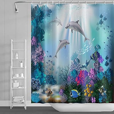 Oceaan dolfijn douchegordijn - tropische vissen en mariene dieren - 90 x 183 cm waterdicht bad gordijn met haken