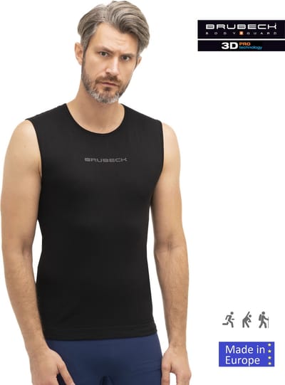 Brubeck 3D Pro Mouwloos Sportshirt Heren – Thermoactief Hardloopshirt – Naadloos & Ademend - Zwart Maat M