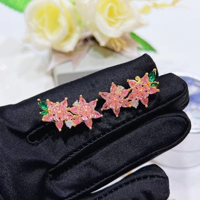 Nouveau luxe rose diamant fleur de cerisier oreille os pince 925 timbre haut de gamme mode fleur Zircon boucle d'oreille bijoux en gros rose