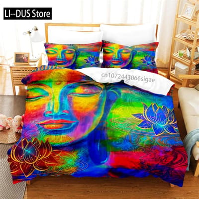 Boeddha Beeld Beddengoed Set Dekbedovertrek Set 3D Beddengoed Digitale Print Queen Size Beddengoed Set Mode Ontwerp AU Double(180*210cm)3pcs