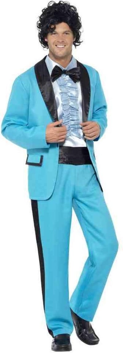 Smiffys Jaren 80 kostuum - blauw - voor heren - colbert - broek - overhemd - polyester - 80s - eigthees M