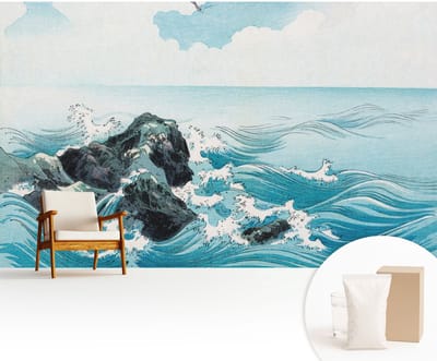 Wallfluent Behang - Zeegezicht Muurbehang - 416x254 cm - Blauw Behang - Voor liefhebbers van maritieme landschappen en kunst - Behang Voor de woonkamer, voor het kantoor, voor de slaapkamer - Behangrol Landschappen