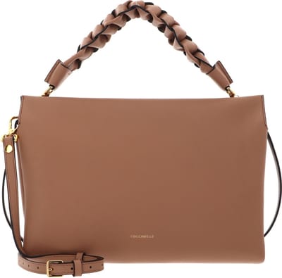 COCCINELLE Leren Handtas Schoudertas Boheme Grana Double Hand Bag Skin / Gazpacho Lichtbruin