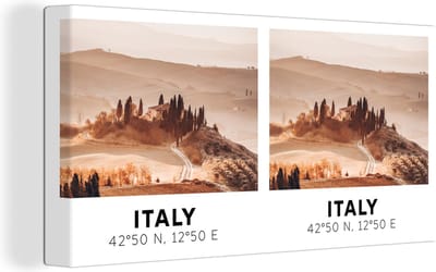 Canvas Schilderij Italië - Toscane - Landschap - 40x20 cm - Wanddecoratie