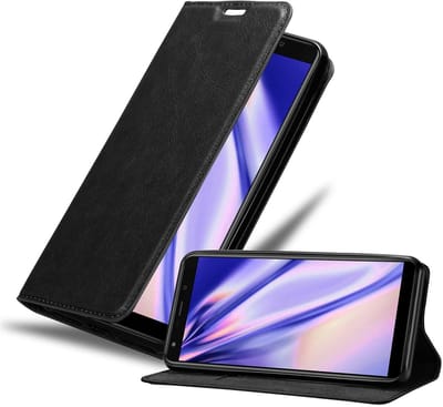 Cadorabo Hoesje geschikt voor WIKO Y61 in ZWARTE NACHT - Beschermhoes met magnetische sluiting, standfunctie en kaartvakje Book Case Cover Etui