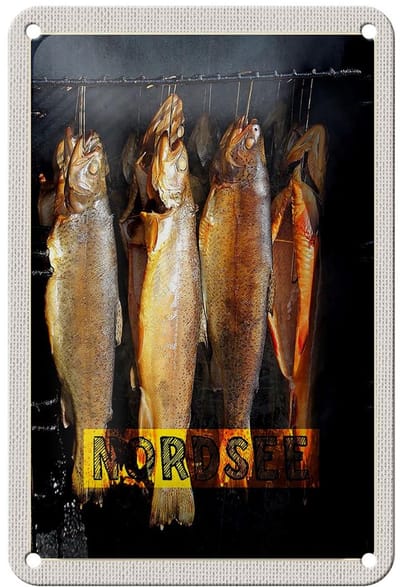 Blechschild Reise 12x18cm Nordsee Fisch Essen Delikatesse Speisen Schild