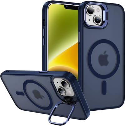 Hoesje Geschikt voor Apple iPhone 13 / 14 - Compatibel met MagSafe & Qi2 - Back Cover met Standaard - Camera Kickstand - Blauw