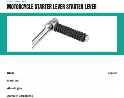 Dailygoods- Starterlever - Roestvrij Staal - Geschikt voor Off-Road Motoren - Lengte 196mm - Diameter Montagegat 13mm - Gewicht 333g - Startmotor