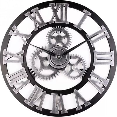 Handgemaakte Grote Wandklok - Ronde Muurklok - Retro Klok - Latijnse Cijfers Romeins - Tandwiel - Handmade Gear Wall Clock