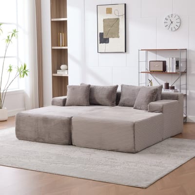 Modulaire compressiebank met chaise longue - Grijs Chenille stof - Wolkachtig comfort - Gevuld met 30D hoog-elastisch schuim, antislipbodem, inclusief kussen - Geschikt voor woonkamer, slaapkamer en thuiskantoor