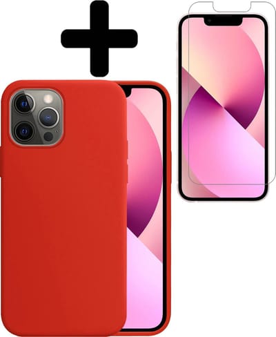 Hoesje - Met Screenprotector - Geschikt voor Apple iPhone 13 Pro - Sterk & Shockproof - Back Cover - Siliconen Case - Telefoon Hoes - Telefoonhoesjes - Rood