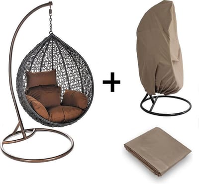 Hangstoel Polyrattan CIELO - Met regenhoes + kussens