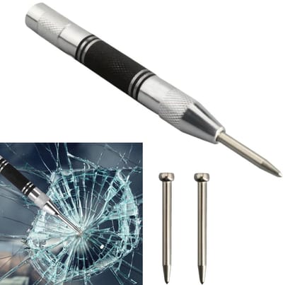 1 stuk – Automatische slagpons – Ponsgereedschap – Gatmarkeergereedschap – Veerbelaste centerpons – Raambreekgereedschap – Geen hamer nodig – Zilver – 130 mm × 12 mm – Voor nauwkeurige positionering van het beginpunt van het gat