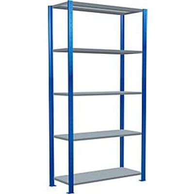 Schulte Lagertechnik boutloos rekkensysteem MultiPlus250, basisrek, 5 legborden, dwarsverbindingen, B 1000 x D 400 x H 2000 mm, gentiaanblauw RAL 5010