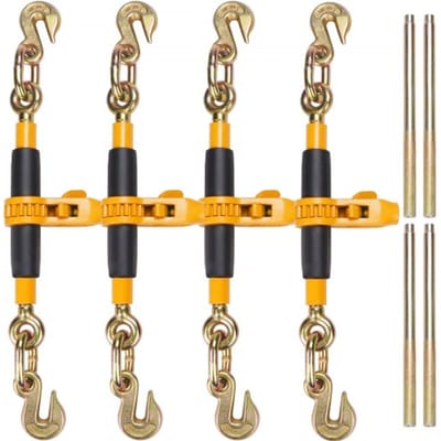 VEVOR ratelspanner voor sjorketting 0,8-0,9 cm, draagvermogen 3220 kg, 4-pack, met grijphaak, bevestigingsmiddelen voor transportkettingen, aanhangwagens, diepladers
