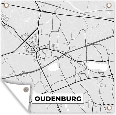 Tuin poster Plattegrond – Oudenburg – Zwart Wit – Stadskaart - Kaart - 200x200 cm - Tuindoek