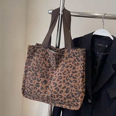 Grote Capaciteit Corduroy Luipaardprint Tas voor Vrouwen In Herfst en Winter Tote Bag voor Vrouwen Ins Niche Veelzijdige One-shoulder Handtas gray