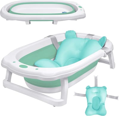 Opvouwbare Baby Badkuip - Ergonomisch en Ruimtebesparend, Antislip voor Nieuwborn tot 8 Jaar - Groene Badmat voor Comfortabel Baden