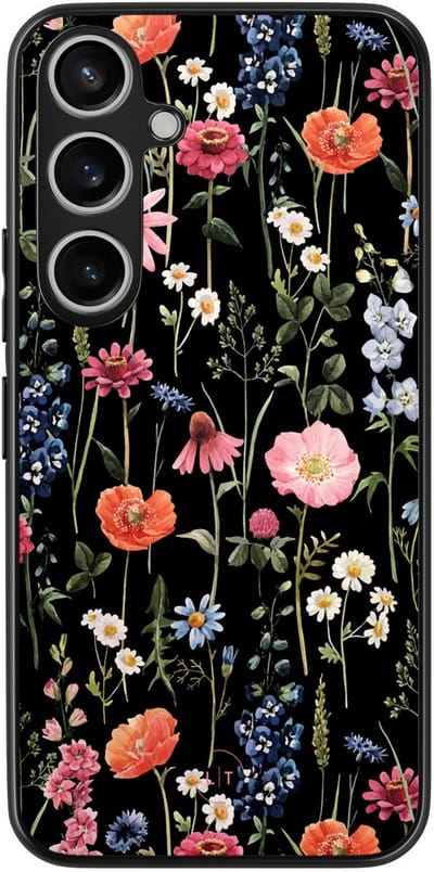 Leuke Telefoonhoesjes - Hoesje geschikt voor Samsung Galaxy A55 - Dark flowers - Backcover zwart - Bloemen - Multi