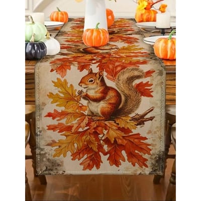 1 stuks Thanksgiving Tafelkleed - Eekhoorn Patroon Ontwerp, Herfst Feest Decoratie, voor Festival Catering Decoratie 150x33cm brown