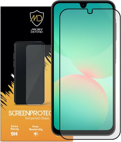 MobyDefend Screenprotector - Geschikt voor Samsung Galaxy A26 - Screensaver Met Zwarte Randen - Gehard Glas
