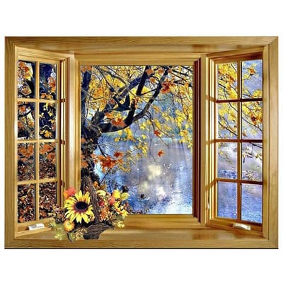 5D Diy Diamond Schilderen Venster Buiten Boom Meer Landschap Kruissteek Volledige Ronde Boor Muur Kunst 20X30CM beige