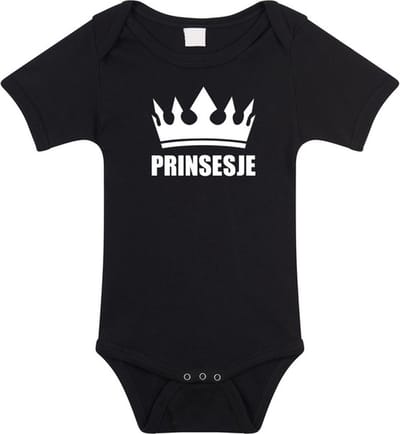 Prinsesje met kroon baby rompertje zwart meisjes - Kraamcadeau - Babykleding 56