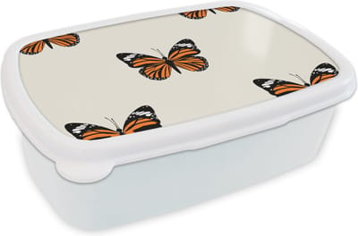 Broodtrommel Wit - Lunchbox - Brooddoos - Vlinder - Insecten - Patronen - 18x12x6 cm - Volwassenen