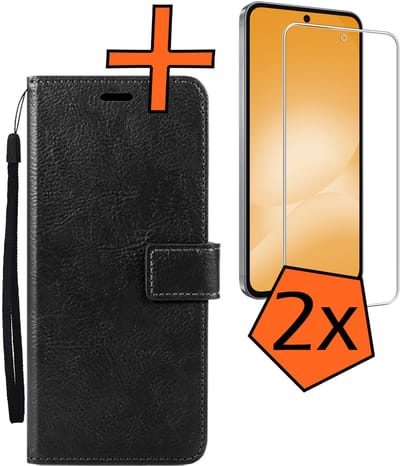 Hoes - Met 2x Screenprotector - Geschikt voor Samsung Galaxy A56 - Luxe Pasjeshouder - Bookcase Portemonee - Flip Case - Kunstleer Book Case - Flipcase Hoes - Book Cover - Walletcase - PortemonneeHoes - Zwart