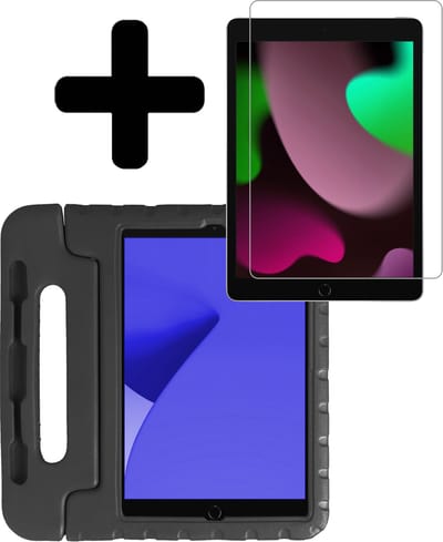 Hoes - Geschikt voor Apple iPad 8 (2020) - 10.2 inch - 8e Generatie - Met Screenprotector - Kinderhoes Shockproof Bumper - Kidsproof Case - Tablet Hoesje - Kinder Hoesje Cover - Zwart