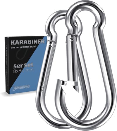 Dailygoods- Karabijnhaak 5 Stuks - Veiligheidshaak - Verzinkt Staal - DIN 5299 C - 8x80 mm - Ergonomische Vorm - Stevige Grip - Haak