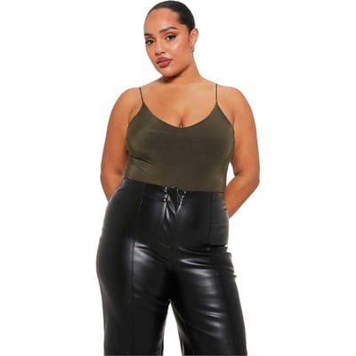 I Saw It First Dames/Dames Dubbel Gelaagde Bodysuit (Kaki Groen)