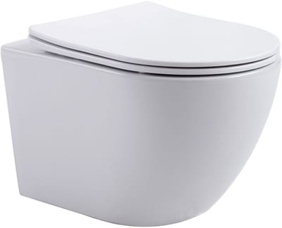 Aloni Pro hangtoilet / ophang WC – tornado flush – randloos – met zitting – compact 49 cm – glanzend wit