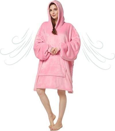 Livano Hoodie Deken Met Mouwen - Knuffeldeken - Fleece Blanket - Dames - Heren - Kinderen - Plaid - Onesie - Extra Zacht & Warm - Roze