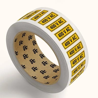 400 V AC volts stickers op rol | 3 x 1 cm - 795 stickers per rol