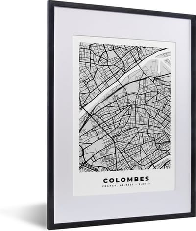 Fotolijst incl. Poster - Frankrijk - Colombes - Stadskaart - Plattegrond - Kaart - 30x40 cm - Posterlijst