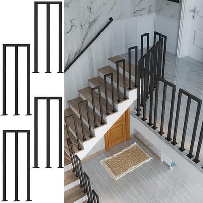 Vierkante Balusterstang - Trapleuning Paal - Veiligheid Buiten - Roestbestendig Smeedijzer - 45 cm Breed - Zwart