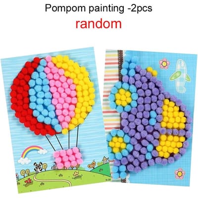 2/4 STUKS Kinderen DIY Pompom Stickers Speelgoed Vroeg Onderwijs Kinderen Puzzel Handgemaakt Creatief Schilderen voor Meisjes Jongens Cadeaus TMZ yellow