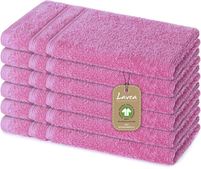 Lavea® 6 Gastendoekjes 30x50 cm van 100% biologisch katoenen badstof, zacht en absorberend, voor thuis, hotel en spa – ook ideaal als gezicht- en handdoekje – Koraal