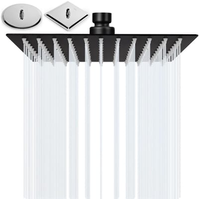 Douchekop 8 Inch Douchekop Regendouche Universele Vierkante douchekop 304 van roestvrij staal Verstelbare Badkamer Regendouche Ultra Dunne(20x20cm, Mat Zwart)-F