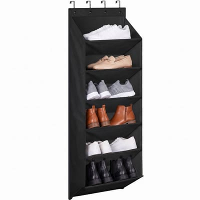 Cheqo® Schoenenzak Hangend - Hangende Schoenenzak - Schoenenorganizer - Schoenenopberger - Schoenenrek Hangend - Over de Deur - Deurhanger voor 12 Paar Schoenen - 6 Vakken - Schoenenkast Hangend - Opbergsysteem Ruimtebesparend - met Ophanghaken