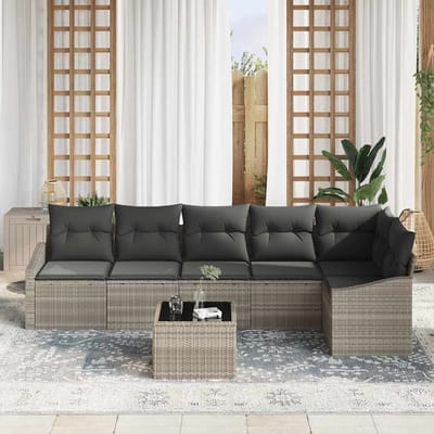 vidaXL Tuinbank Set met kussen met opslag 7 pcs Lichtgrijs poly rattan