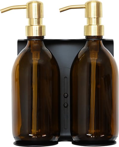 Groeikruid® Zeeppomphouder Zwart RVS inclusief Zeepdispensers | Double | 300 ml goud