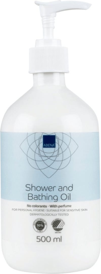 ABENA Douche- en Badolie Geparfumeerd - Jojoba Olie en Aloë vera - Verzacht en Vermindert Rode en Gevoelige huid  - 1x 500ml