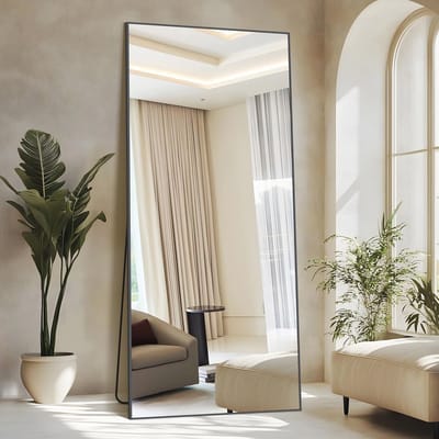 Vloerspiegel 192 x 85 cm - Rechthoekige Spiegel met Zwart Aluminium Frame voor Badkamer, Slaapkamer, Entree en Hal