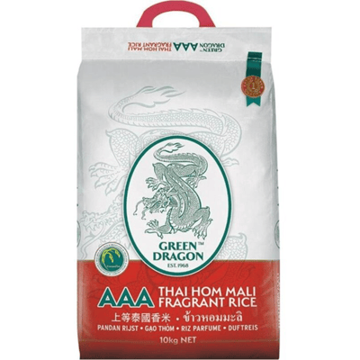 Green Dragon Thaise Jasmijn Rijst 10 kg | AAA Hom Mali Rijst uit Thailand | Langgraan Geurende Rijst