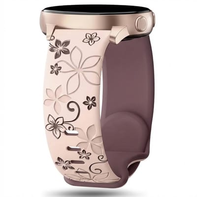 Roze zand paars silicone horloge band dames Geschikt voor serie samsung galaxy watch 7 / 6 / 5 / 5 pro / 4 / FE / ACTIVE / ACTIVE 2 20 mm horloge – bloemen patroon horlogeband – two tone floral engraved design