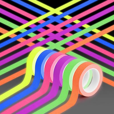 Zes Rollen Neon Fluorescerende Tape 15mm x 5m - UV Blacklight Zelfklevende Neonlint voor Halloween, Feestdecoraties en Creatieve Projecten