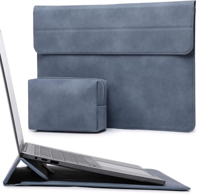 Famanu - 15-16 Inch Laptop Hoes Sleeve met Standaard Functie voor Pro 16 M3/M2/M1 Pro/Max A2991 A2780 A2485 2024-2019, Pro 15 2015-2012, XPS 15, Laptopsleeve met Zakje, Haze Blauw